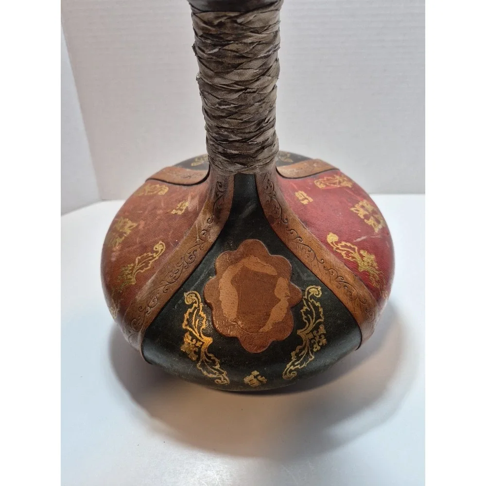 Vtg Italy Leather Covered Wine Bottle Decanter 